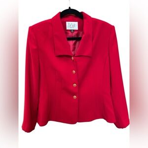 Le Suit Petite Red Structured Blazer Gold Button Career Jacket 10P Vintage Vibe